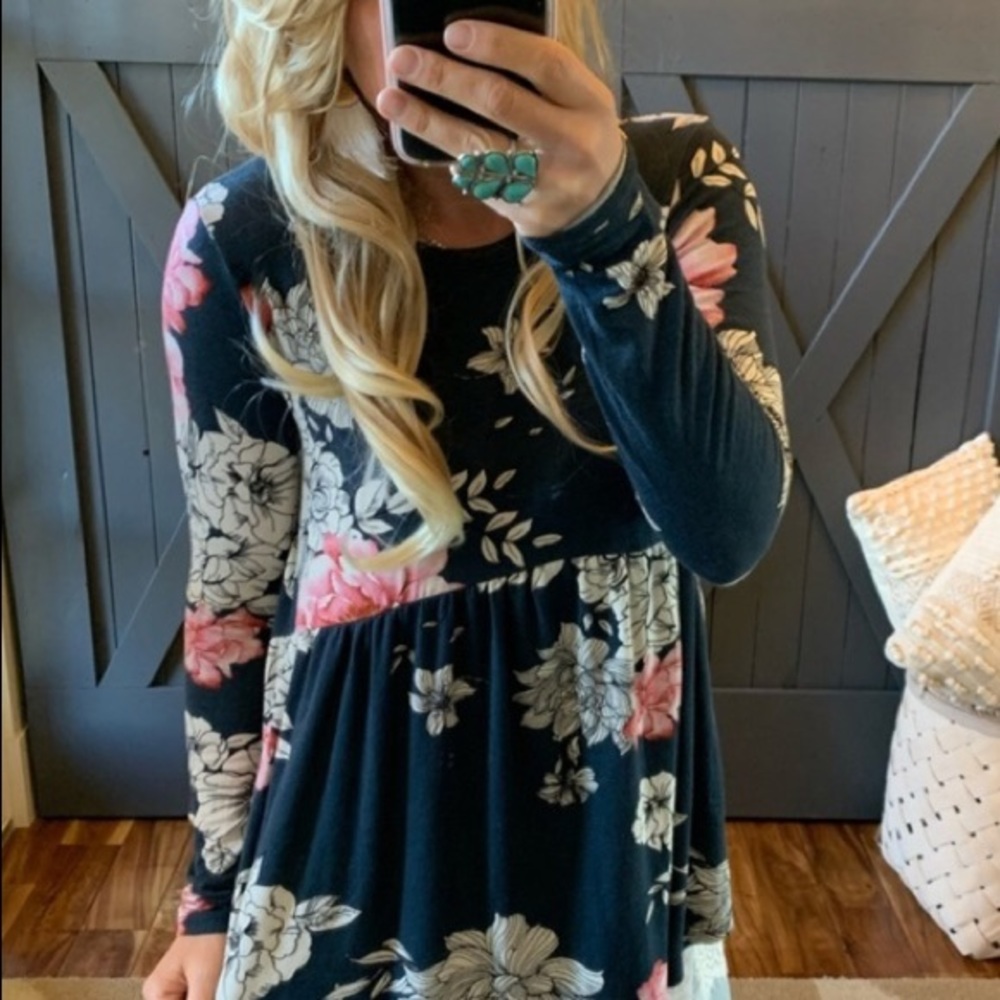 Midnight Blue Bohemian Floral Tunic Top